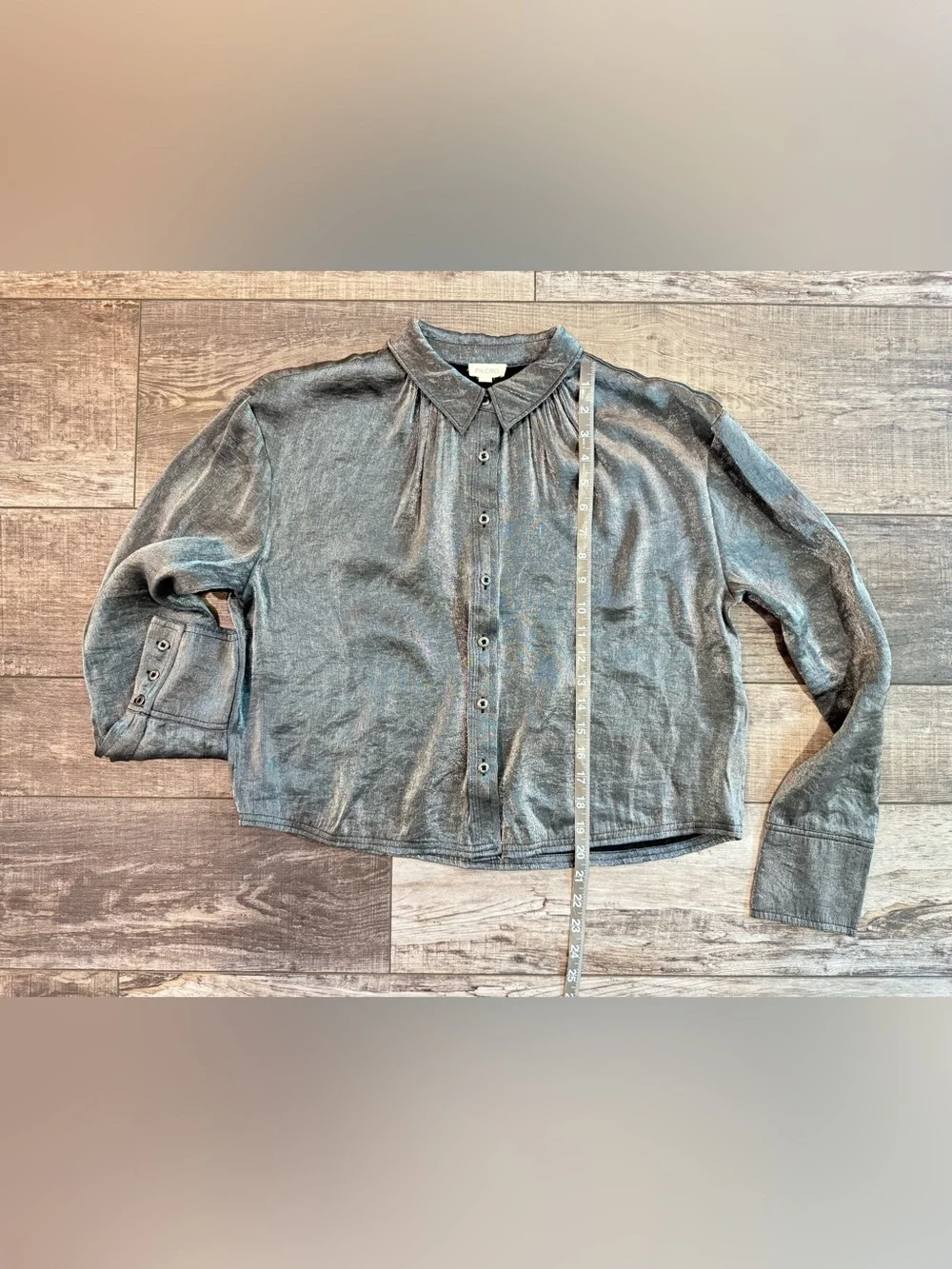Pilcro From Anthropologie Shimmery Charcoal Button-Up Blouse Sz M